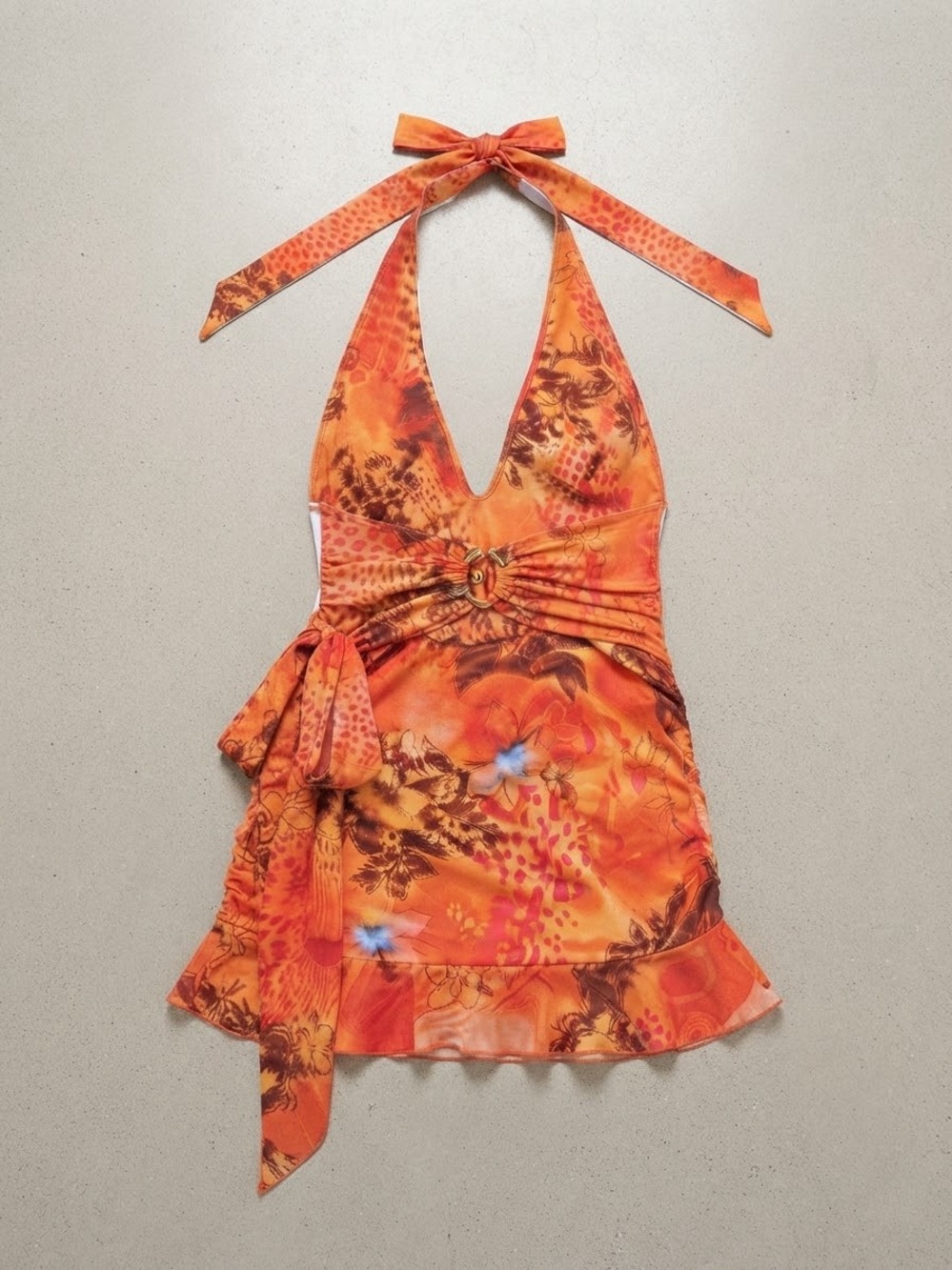 SHEIN Orange Floral Halter Camisole Dress